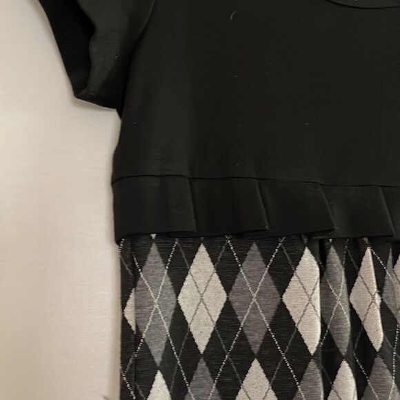 Voir Voir black bodice gray/black diamond print pleated empire waist midi. Sz 8 - Picture 3 of 5